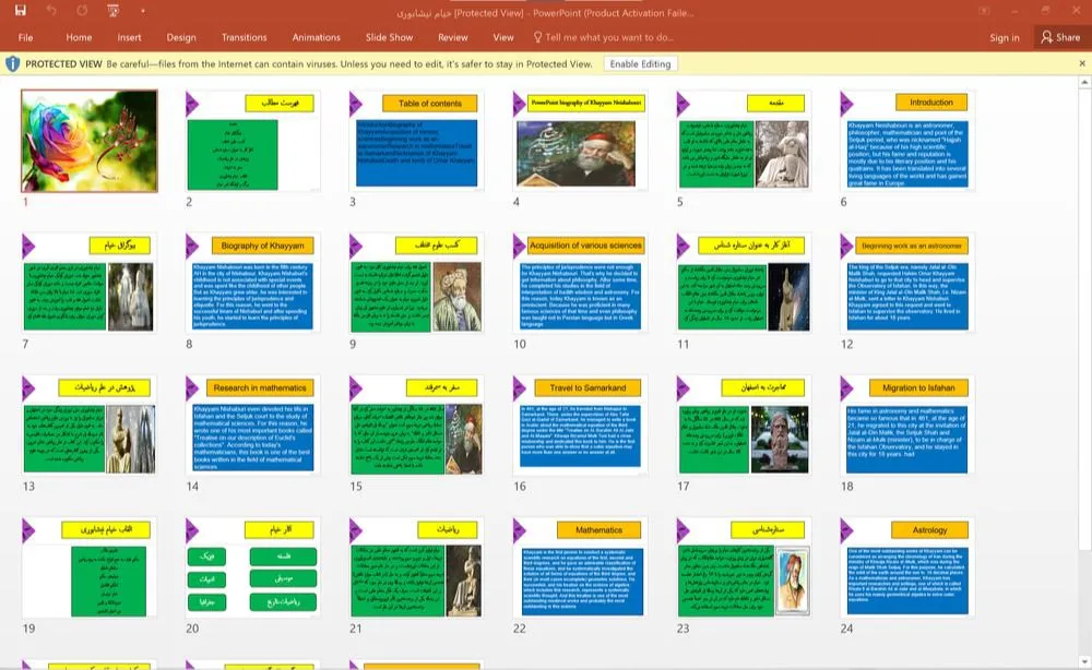 پاورپوینت زندگینامه خیام نیشابوری به زبان انگلیسی و ترجمه فارسی