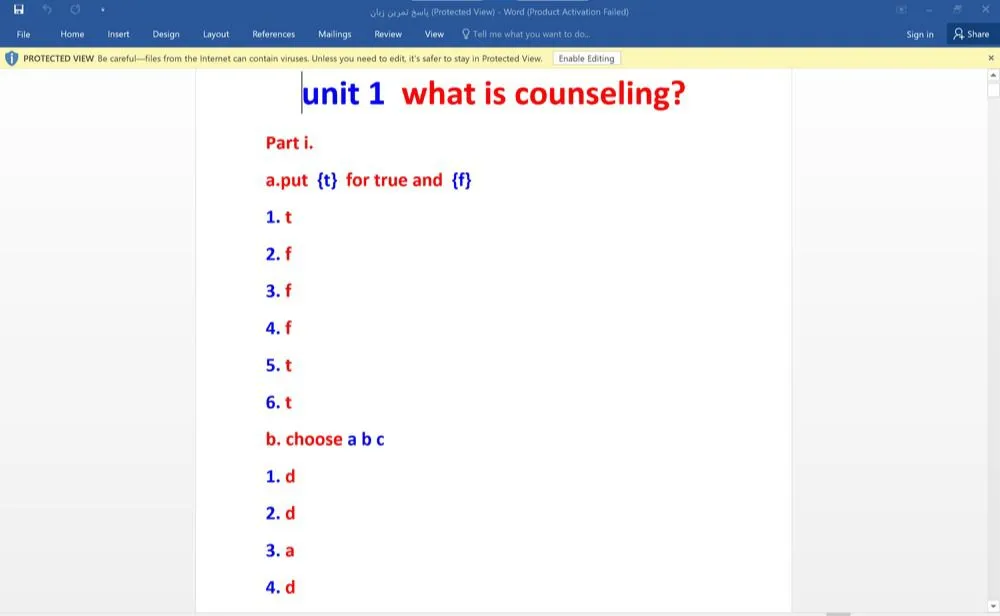 پاسخ تمرین های unit 1 تا Unit 5 – کتاب (English for the Students of Guidance & Counseling)