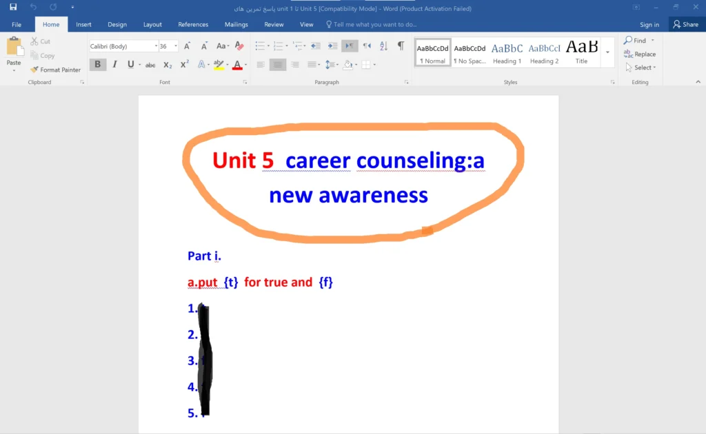پاسخ تمرین unit 5 کتاب (English for the Students of Guidance & Counseling) درس پنجم (career counseling: a new awareness)