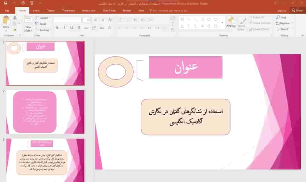 پاورپوینت استفاده از نشانگرهای گفتمان در نگارش آکادمیک انگلیسی
