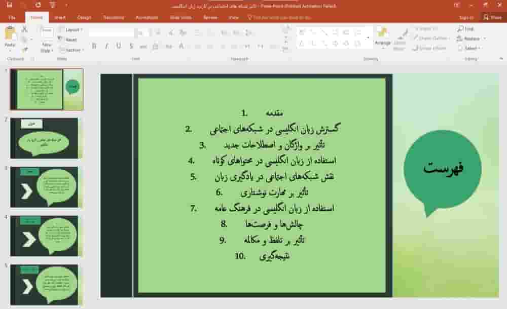 پاورپوینت تاثیر شبکه های اجتماعی بر کاربرد زبان انگلیسی