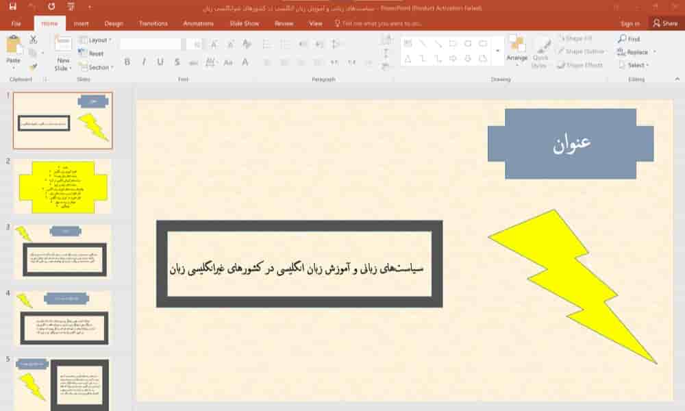 پاورپوینت سیاست های زبانی و آموزش زبان انگلیسی در کشورهای غیر انگلیسی زبان