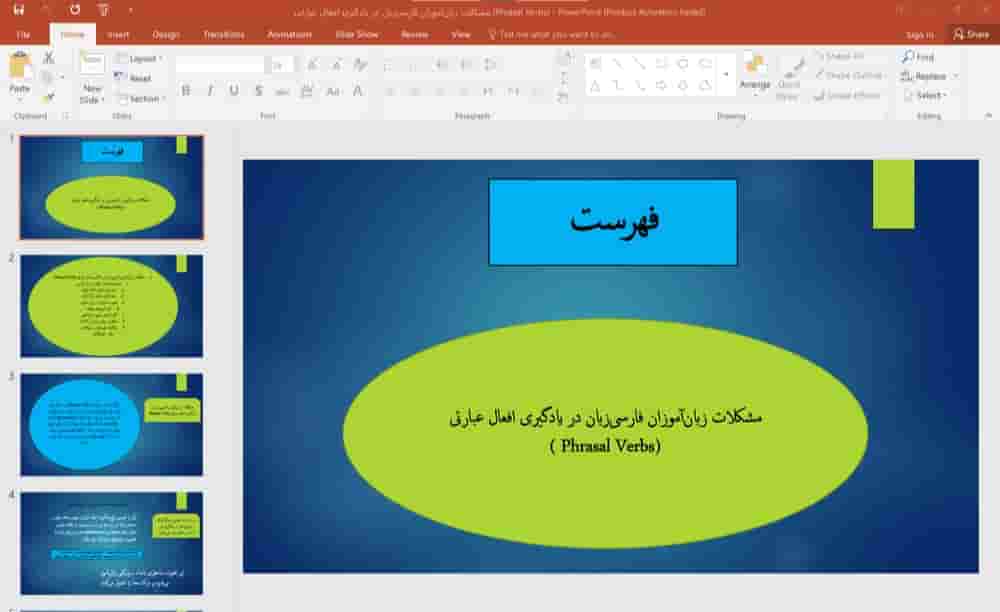 پاورپوینت مشکلات زبان آموزان فارسی زبان در یادگیری افعال عبارتی (Phrasal Verbs)