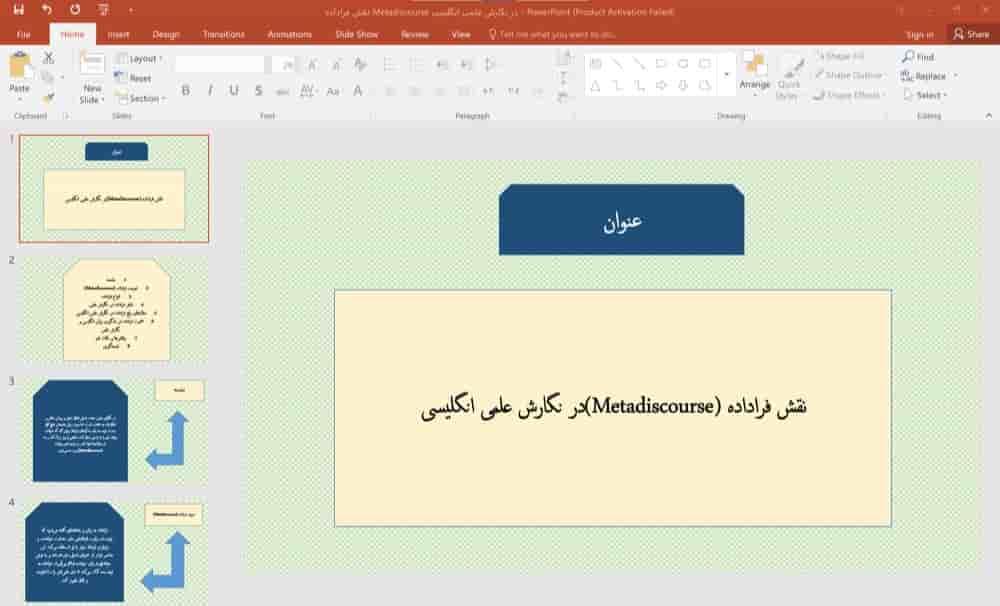 پاورپوینت نقش فراداده (Metadiscourse) در نگارش علمی انگلیسی